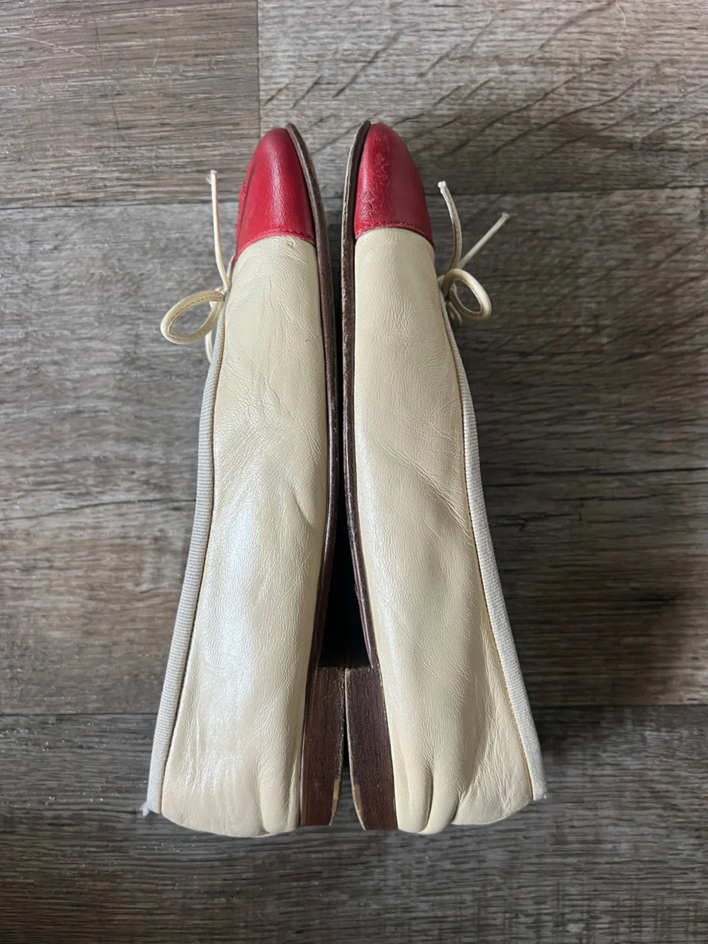 Chanel Red Cap Toe Ballet Flats in Beige